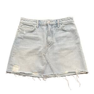 Lovers And Friends Denim Light Blue Wash Distressed Micro Mini Skirt Size 28
